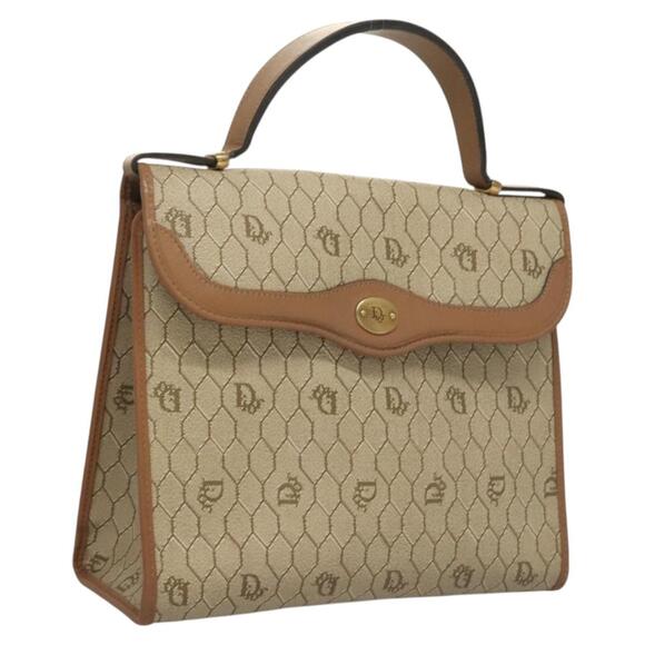 DIOR Honeycomb Canvas Hand Bag Pvc Leather Beige - Picture 1 of 12